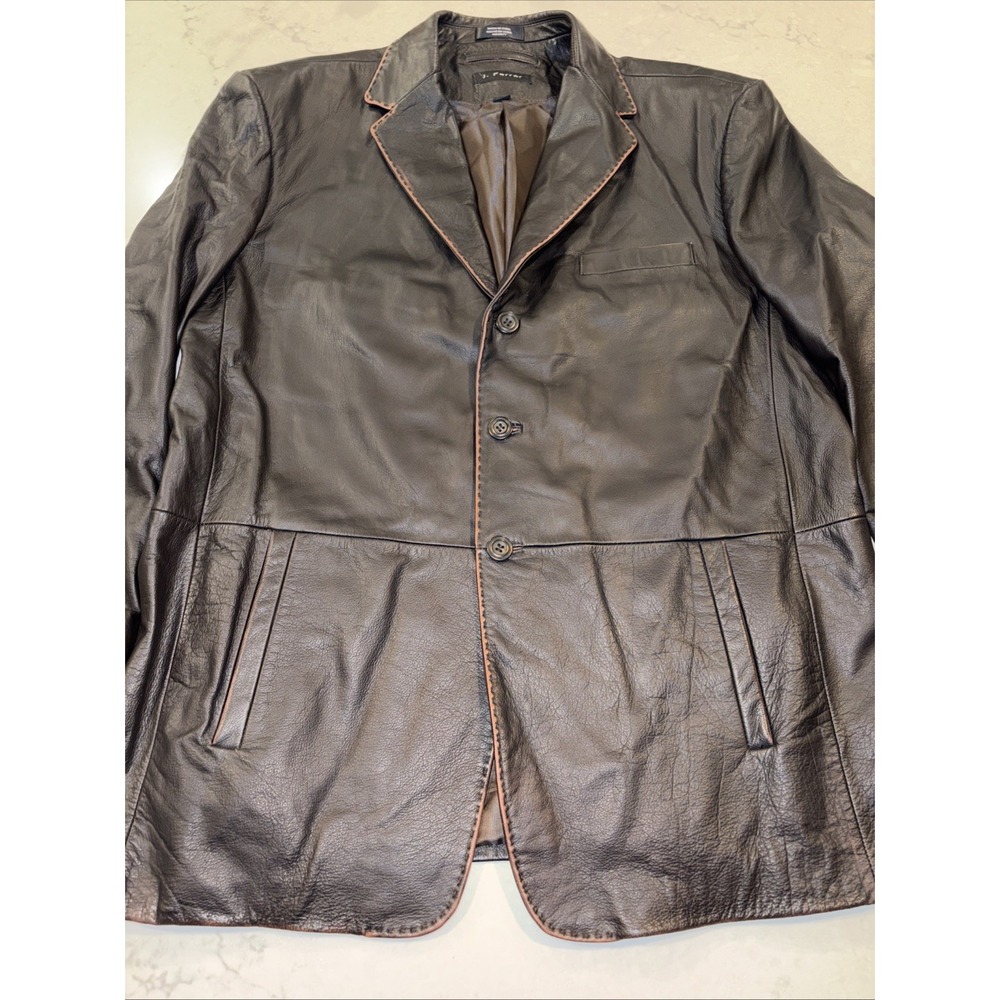 J. Ferrar 100% Leather Brown Button Up Jacket Coat Blazer Men's Size Medium